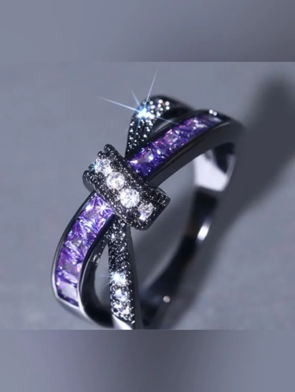 $8 Each Or Bundle 5/$20 Elegant Purple Crisscross Ring with Sparkling Accents